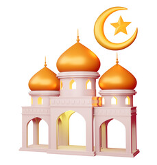 Ramadan Kareem background, mosque building, 3d rendering illustration.