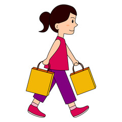 Walking Shopping Girl Side View