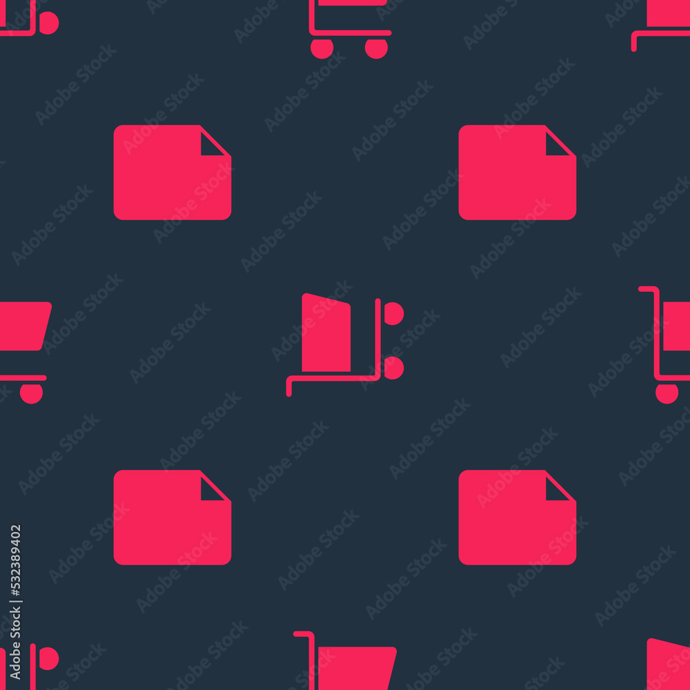 Poster set file document and shopping cart on seamless pattern. vector