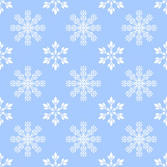 Seamless snowflake pattern. White and blue background. Vector illustration