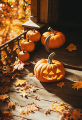 Naklejka na ściany i meble cute smiling pumpkin for halloween holiday outdoors, autumn. 3d rendering