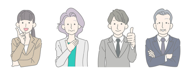 トラブルが解決した笑顔のビジネスパーソン 4人セット