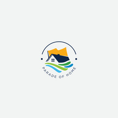 wave flag and homes of parade logo classic nature vector