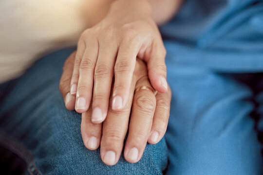 Support, Empathy And Trust With Holding Hands Of Old Woman And Nurse In Retirement Home For Hope, Community And Help. Therapy, Respect And Healthcare With Hand Of Medical Caregiver And Senior Patient