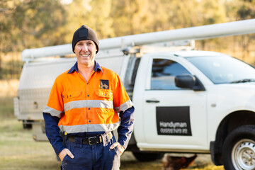 Middle age man and his ute happy to be working for himself as handyman