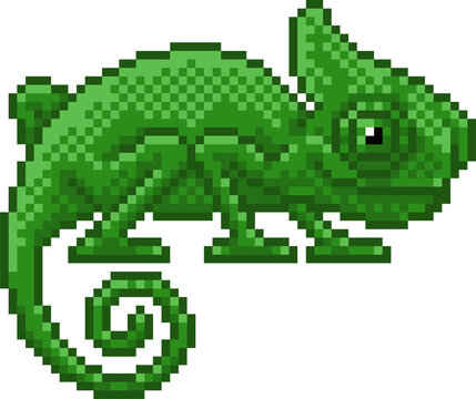 Chameleon Lizard Pixel Art Video Game Cartoon