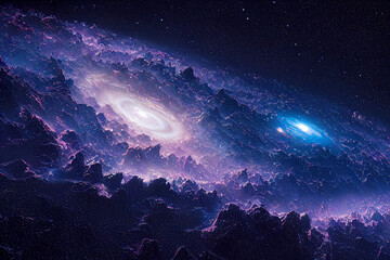 Fototapeta na wymiar Endless universe with stars and galaxies in outer space. Cosmos art. CGI.