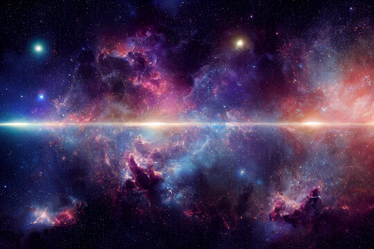 Endless universe with stars and galaxies in outer space. Cosmos art. CGI.