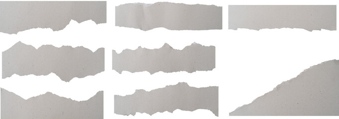 Set of Ripped grey paper strips with torn edges. Sticky notes Isolated on white background