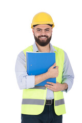 an engineer holding files