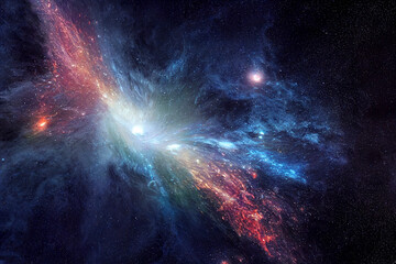 Cosmic landscape, colorful science fiction wallpaper with endless outer space.