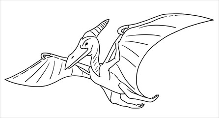 Pteranodon Dinosaur. Illustration in black and white style. The contour line. Vector for coloring.
