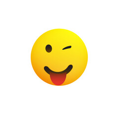Smiling Emoji with Stuck Out Tongue - Simple Happy Emoticon on Transparent Background 