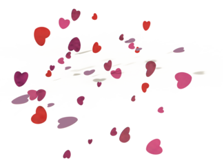 flying red purple hearts background with drop shadows isolated 3d rendering