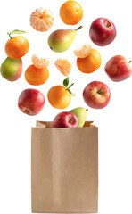 Fresh fruits coming out of a recyclable paper bag