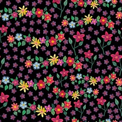 Watercolor seamless background. Colorful simple flowers.