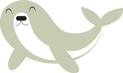 Cute seal. Sea animal. Funny cartoon seal. Cartoon character. The good seal smiles.