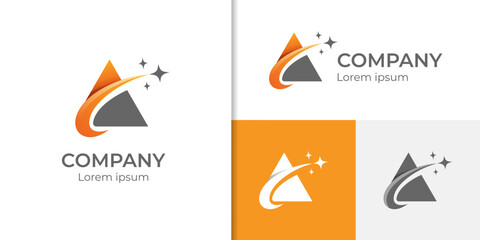 modern logo design of abstract triangle swoosh, letter A with road and plane symbol, triangle agency travel icon logo illustration