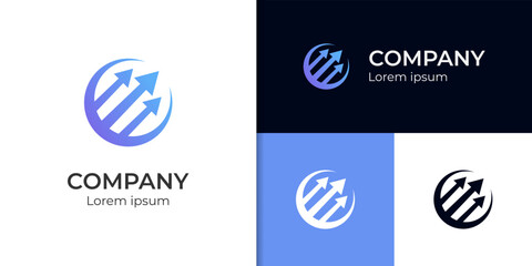 growth arrow business finance vector logo, global arrow graph graphic logo with circle icon design, Business Consulting logo design