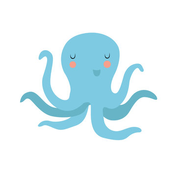 Cute octopus. Sea animal. Blue cartoon octopus. cartoon character