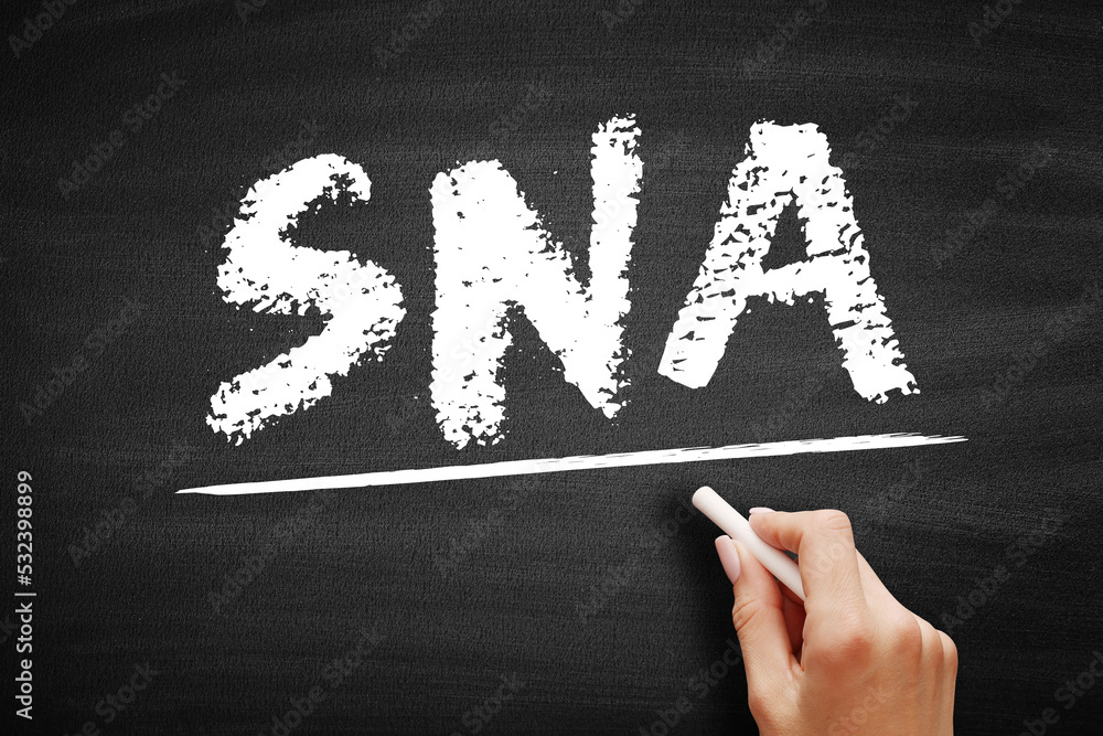 Aufkleber SNA Systems Network Architecture - complete protocol stack for interconnecting computers and their resources, acronym text on blackboard