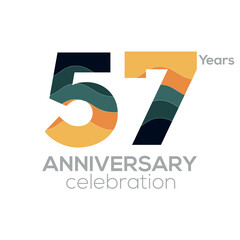 57th Anniversary Logo Design, Number 57 Icon Vector Template.Minimalist Color Palettes