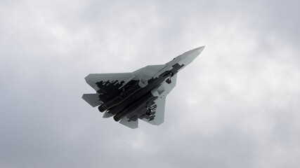 Fototapeta na wymiar 3d render super fighter plane in the cloudy sky, war Ukraine Russia aviation