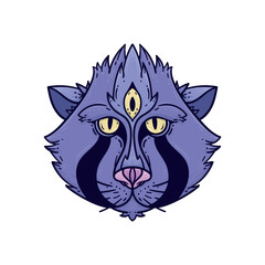 purple cat monster three eye face creature beast design