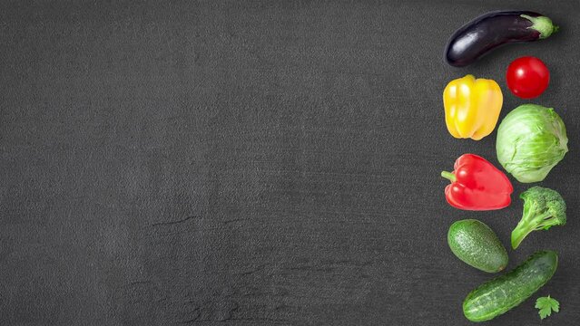 Vegetables appear on the right side of the background in a row - video background for your advertising