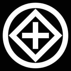 家紋です。丸に隅立て角に十字久留子といいます。