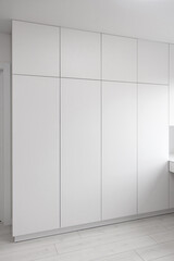 White wardrobe in home interior. Furniture mockup