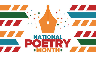 National Poetry Month in April. Poster with handwritten lettering. Poetry Festival in the United States and Canada. Literary events and celebration. Greeting card, invitation, banner or background