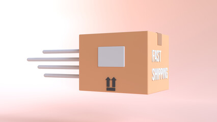 3D rendering cardboard box or delivery package. 3D illustration delivery cargo box. Fast Shipping.