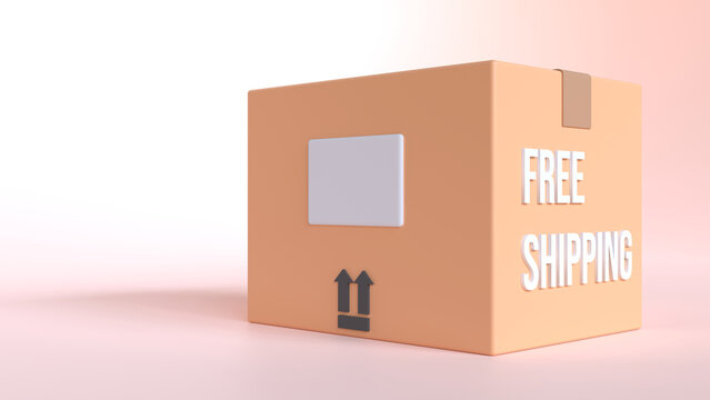 3D rendering cardboard box or delivery package. 3D illustration delivery cargo box. Free Shipping.