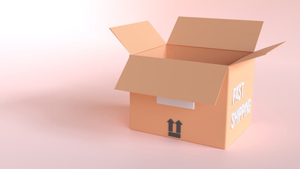 3D rendering open cardboard box or delivery package. 3D illustration open delivery cargo box4.