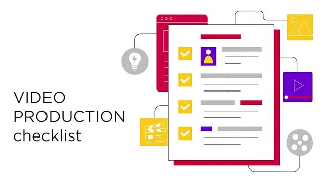 Video production checklist. 2D.Drawn check sheet with the inscription:Video production checklist.