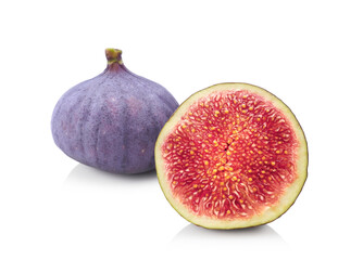 Fresh fig fruits, whole and cross section with seed isolated on white background            