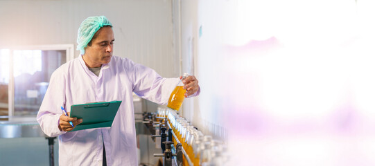 Senior professional quality control officer inspecting the manufacturing line and computer system...