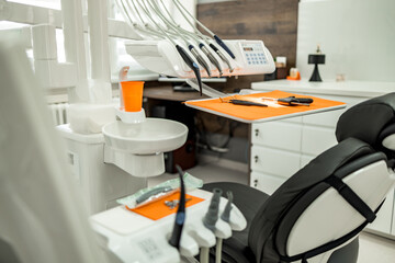 dental chair and dental instruments