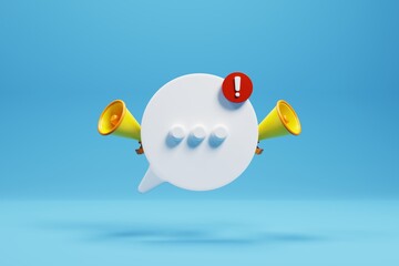 3d chat bubble icon with megaphone on blue background