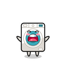 cute washing machine mascot with a yawn expression