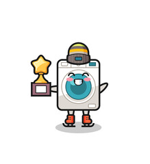 Obraz na płótnie Canvas washing machine cartoon as an ice skating player hold winner trophy