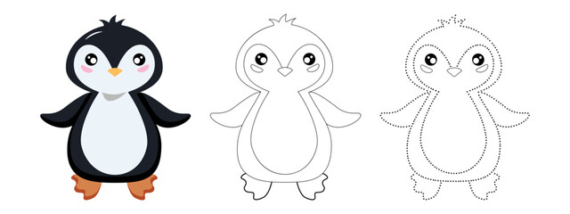 Cute penguin. Animals of the Arctic series point to point game. Color the animal