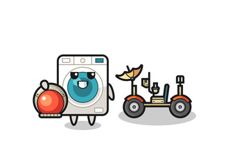 the cute washing machine as astronaut with a lunar rover
