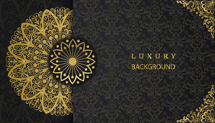 Decorative gorgeous beautiful greeting card. Gold vintage mandala background design. Design for invitation, wedding card, Diwali, decoration. India, Indian, Arabic, Damask, Asian, Turkish © nhjenny