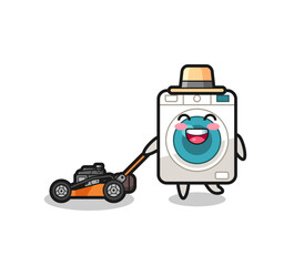 illustration of the washing machine character using lawn mower