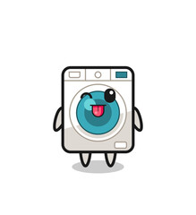 cute washing machine character in sweet expression while sticking out her tongue