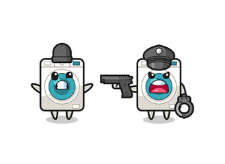 illustration of washing machine robber with hands up pose caught by police