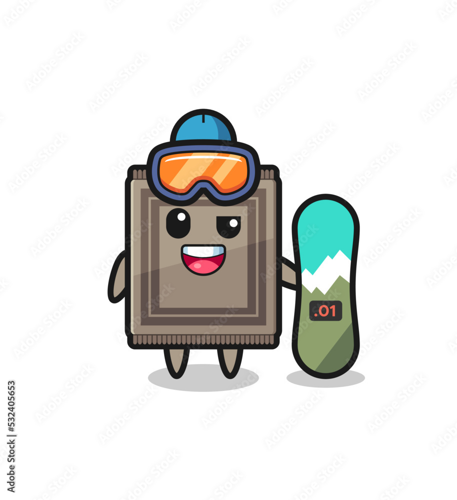 Poster illustration of carpet character with snowboarding style