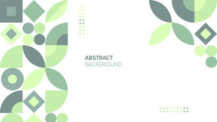 Flat geometric background with modern green white bauhaus pattern, colorful minimalist circle diamond squares